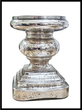 NEW Pottery Barn Antique Mercury Glass Pillar Candle Holder Silver 2 Available